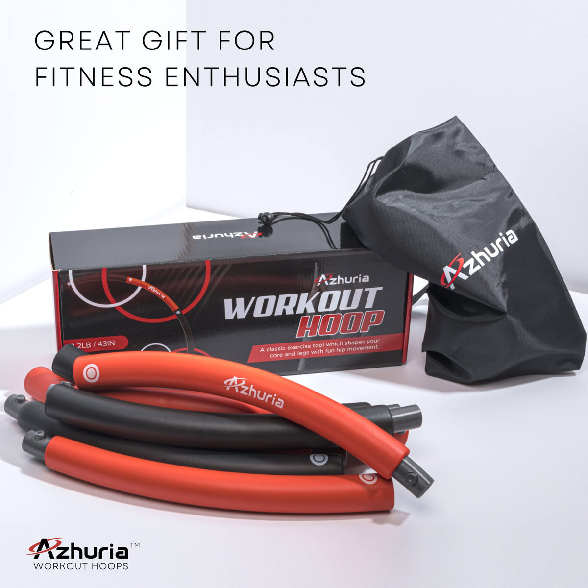 Weighted Hula Hoop Plus Size | 3.2lb weight, 43in diameter | Extra Large Hula Hoop for Adults Weight Loss | Easy to Spin, Soft Padding | Exercise Hoop for Beginners & Advanced Hoopers (Red, Black)