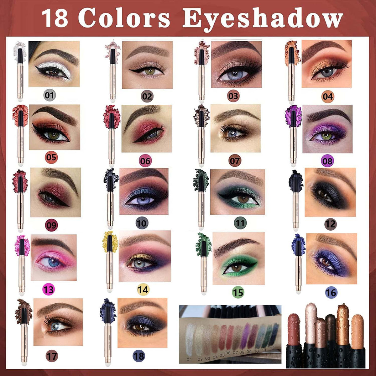 2 in 1 eyeshadow stick and Sponge Makeup Brush Smooth Cream Shimmer Shadow Pencil Long Lasting Eye Waterproof Shadow Stick Makeup Hypoallergenic Highlighter Multi-Dimensional eyes Look