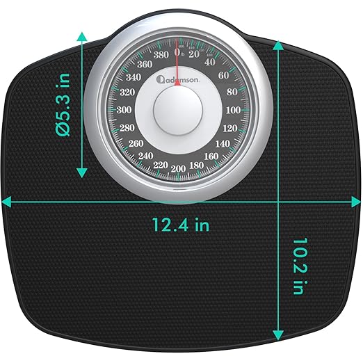 Adamson A25T Scales for Body Weight - Up to 400 LB - 5.3" Dial on 12.4" x 10.2" Platform - Anti-Skid Rubber Surface - High Precision Bathroom Scale Analog - Durable with 20-Year Assurance