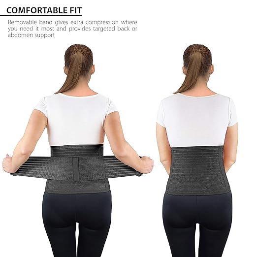 ORTONYX Abdominal Binder for Postpartum, C-Section, and Hernia Support - Belly Band for Women and Men - Adjustable Hook&Loop, Breathable Fabric, Lower Back Support - Black S/M