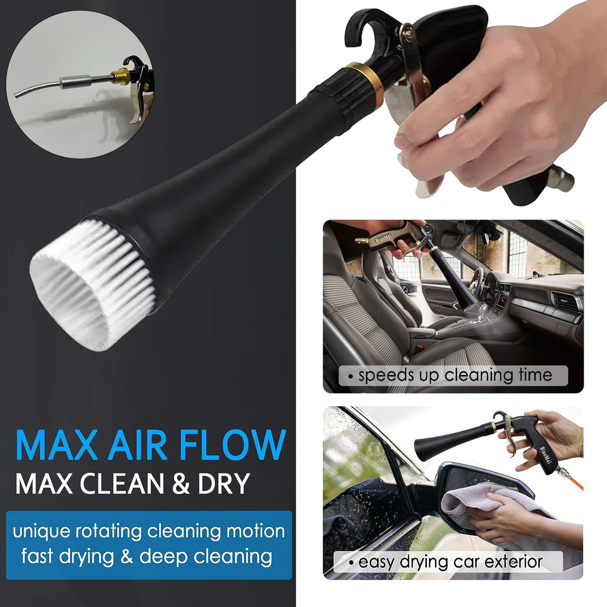 BIAOMEI High Pressure Car Interior Cleaning Gun Automobile Detailing Cleaning Car Detailing Dry Washing Gun with Brush (New ugrade Aluminum Tube Rotate), z-014