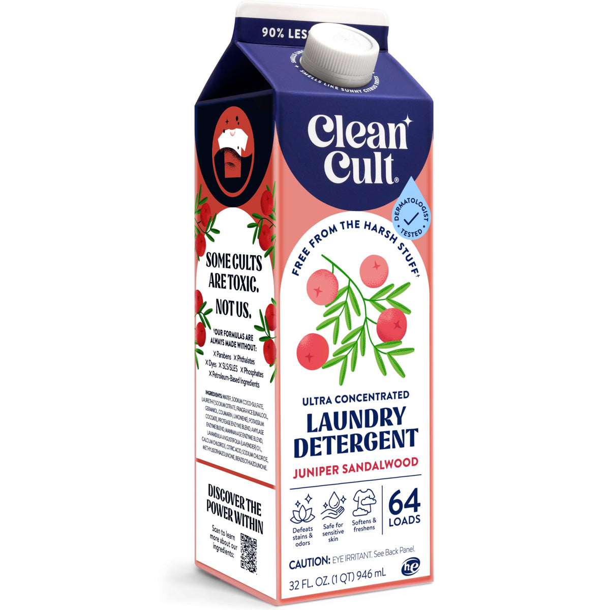 Ultra Concentrated Liquid Laundry Detergent Soap, 64 loads (32 oz), Long Lasting Scent, 90% Less Plastic, No Harsh Chemicals, Juniper Sandalwood, Defeats Stains & Odors, HE/Standard Compatible