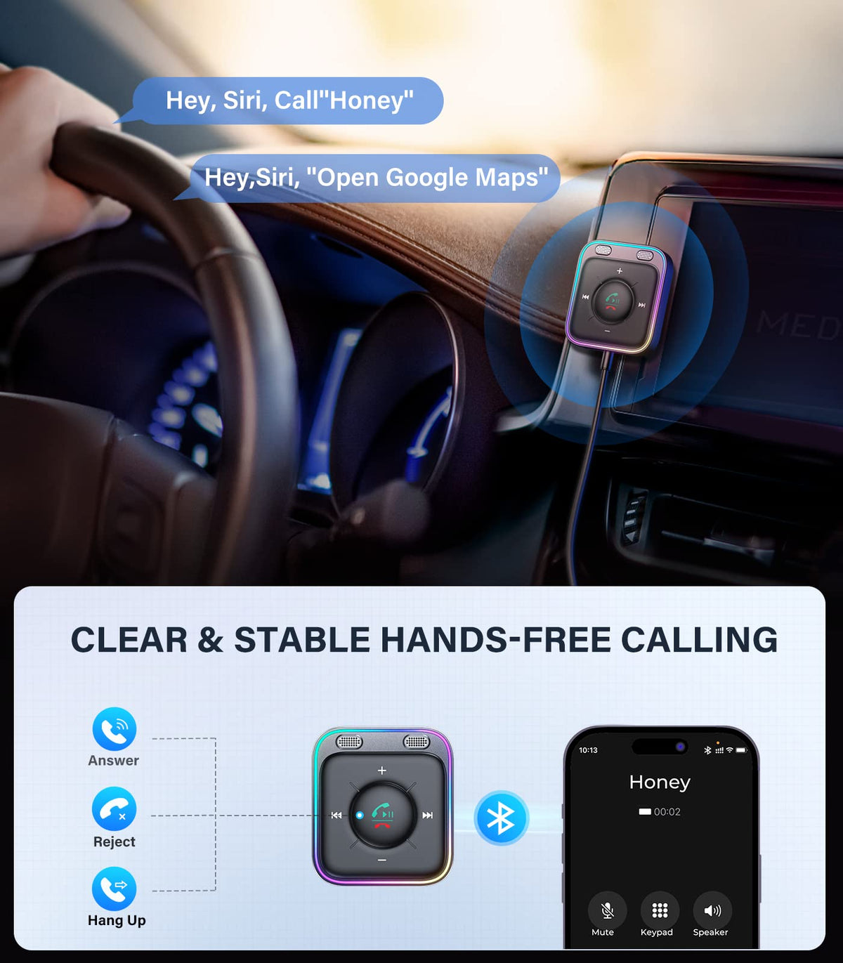 JOYROOM Bluetooth 5.4 AUX Car Adapter[2025 Upgrade] [Stronger Dual Mics& Noise Cancellation] [Multifunction Button& Plug-and-Play] Bluetooth Receiver for Car Music/Hands-Free Calls/Stereo Audio, Black