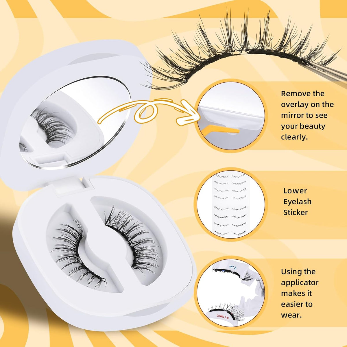 QUEWEL Soft Magnetic Eyelashes, Reusable No Glue Needed Magnetic Eyelashes Kit with Applicator Comfortable Lash Clusters Kit without Eyeliner Easy to Wear and Remove (G-RC01)