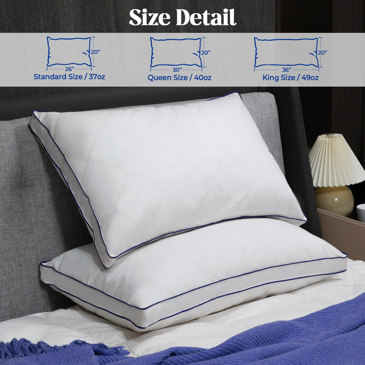 puredown Feather Down Pillows Queen Size Set of 2, Luxury Goose Feather Pillow for Sleeping, Organic Cotton Cover Hotel Collection Bed Pillows