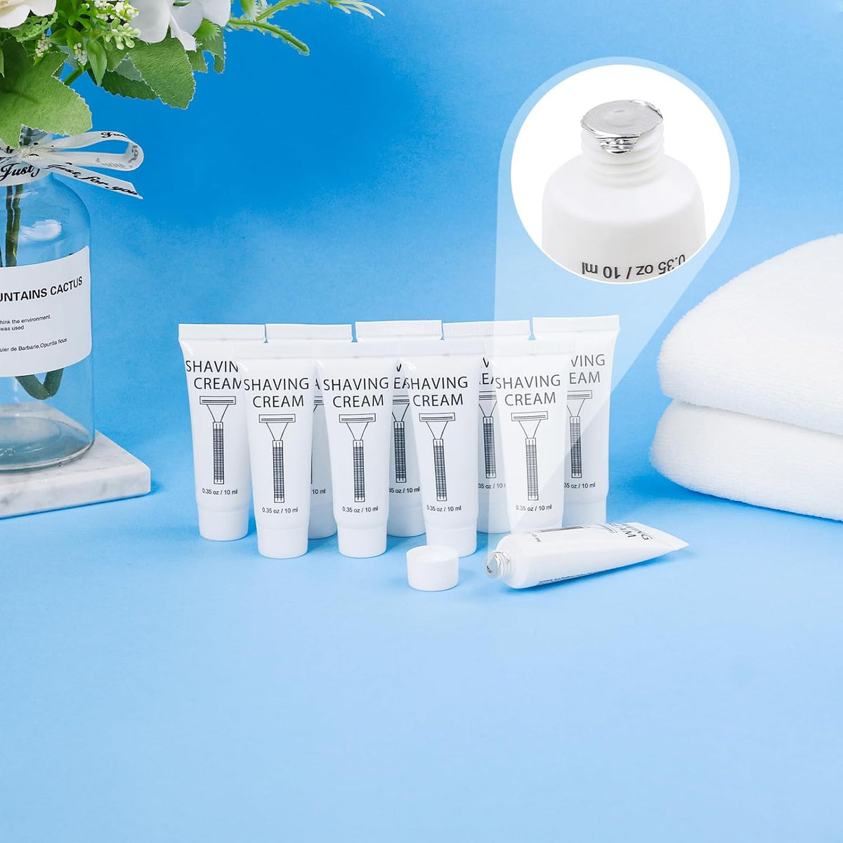 Pack of 100 Disposable Shaving Cream Bulk, Individually Wrapped, 10g/0.35 oz, Travel Size Hotel Toiletries Amenities