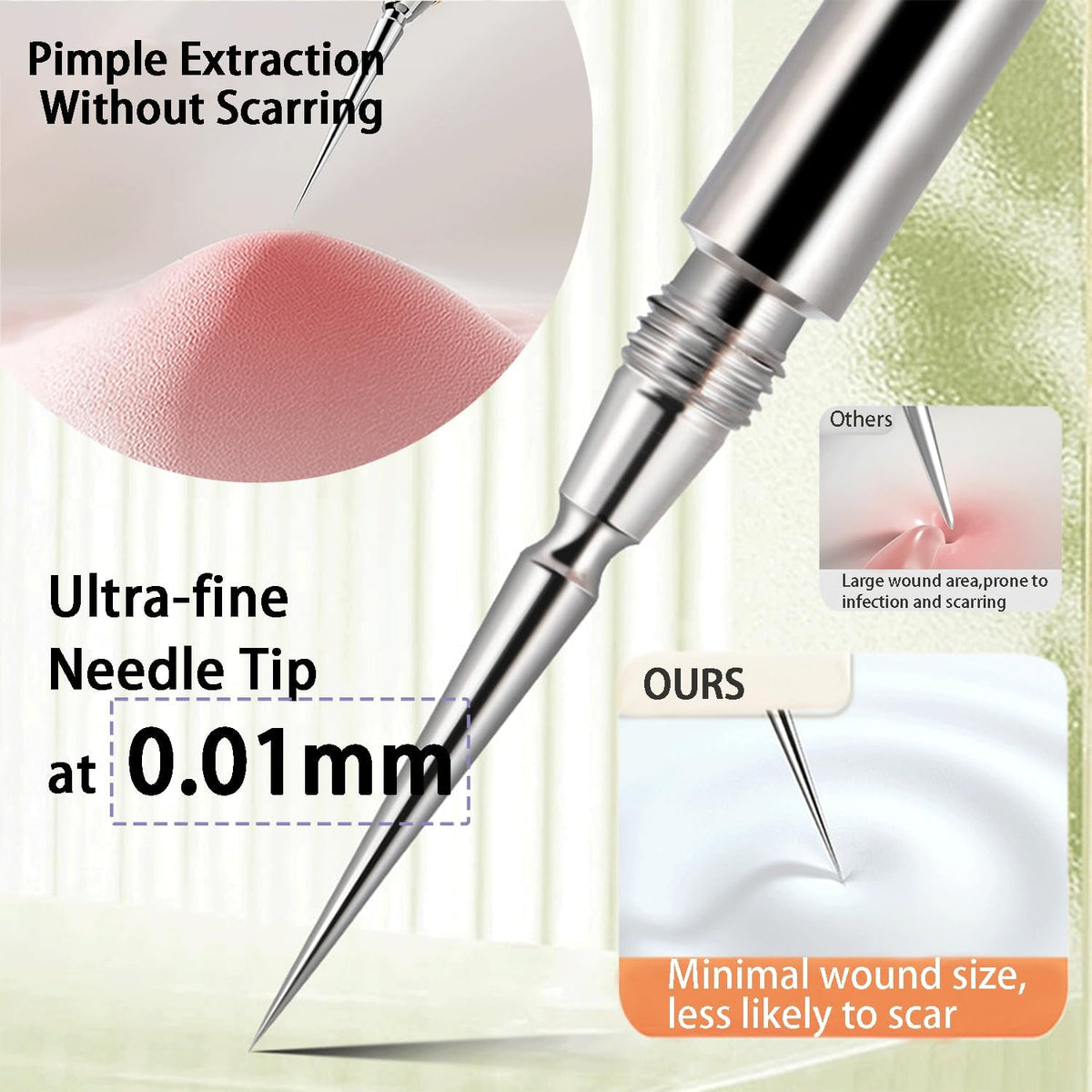 2-in-1 Professional Stainless Steel Acne Removal Needle, Whitehead&Blackhead Remover Tool, Pimples Comedone Extractor Removal Tool, Double Ended Needle with Cap Removal for Nose Face Tools(Rose Gold)