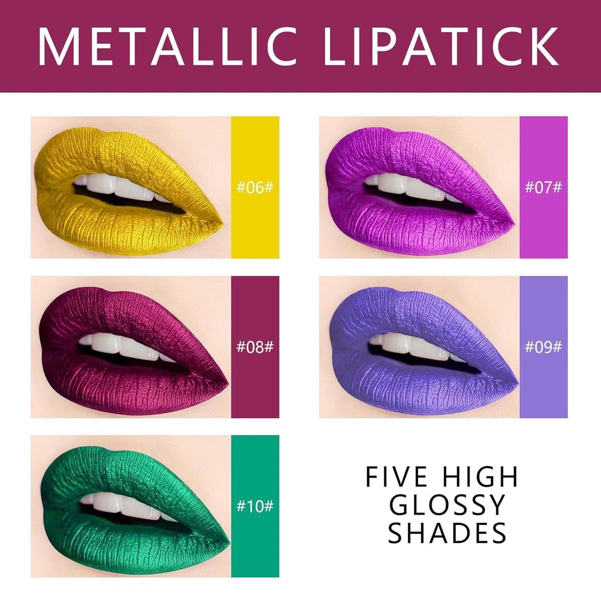 KYDA 10 Colors Lipstick Set, 5 Matte Velvet & 5 Shimmer Metallic Lips Color, Non-Stick Cup Long Wear Lip Glaze, High Pigmented Lipstick Cosmetic Gift Kit for Glossy and Full Matte Lip Gloss