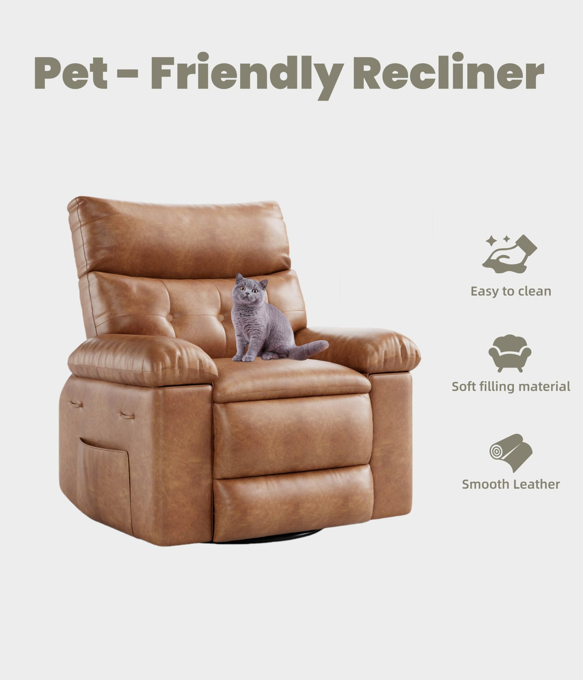 GarveeHome Oversized Recliner Chair - Faux PU Leather Manual Recliner for Adults, Lazy Chair with 1.5X Sponge Comfort Arm and Back for Living Room, Bedroom