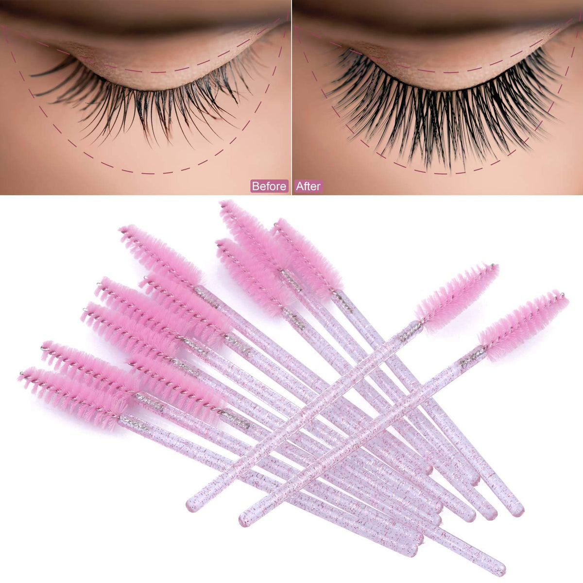 Tbestmax 500 Disposable Mascara Wands Eyelash Brush Spoolies for Eyebrow Eye Lash Extension Pink