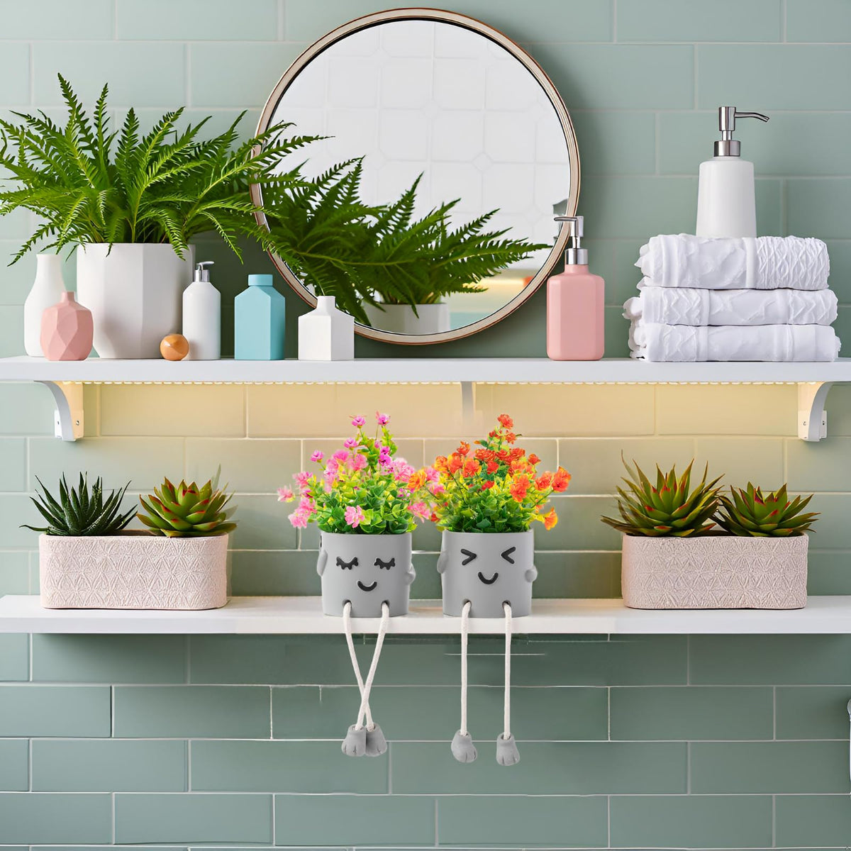 Lifelike Artificial Plants with Creative Pots, Realistic Faux Greenery for Home, Office, Bathroom, Bedroom, Kitchen, and Desk Decor, Long-Lasting Maintenance-Free DecorHome Office