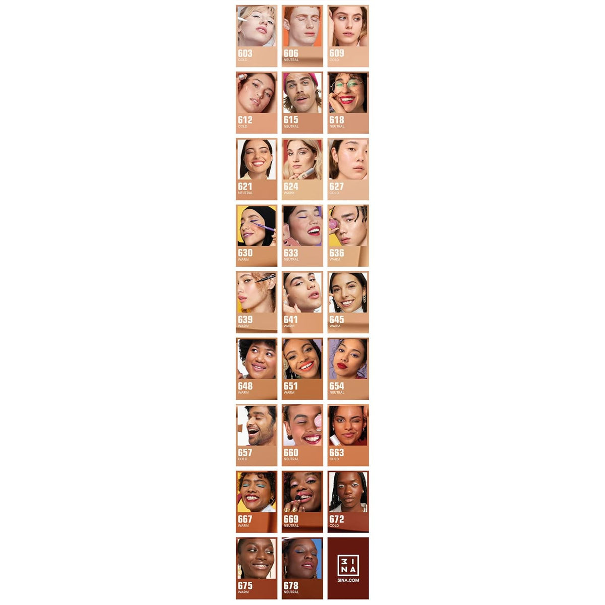 3INA The 24H Foundation 645-24H Long-Wearing Formula - Medium To High Buildable Coverage - Smooth Matte Finish - Expanded Shade Selection - Waterproof, Cruelty Free, Vegan Makeup - 1.01 Oz