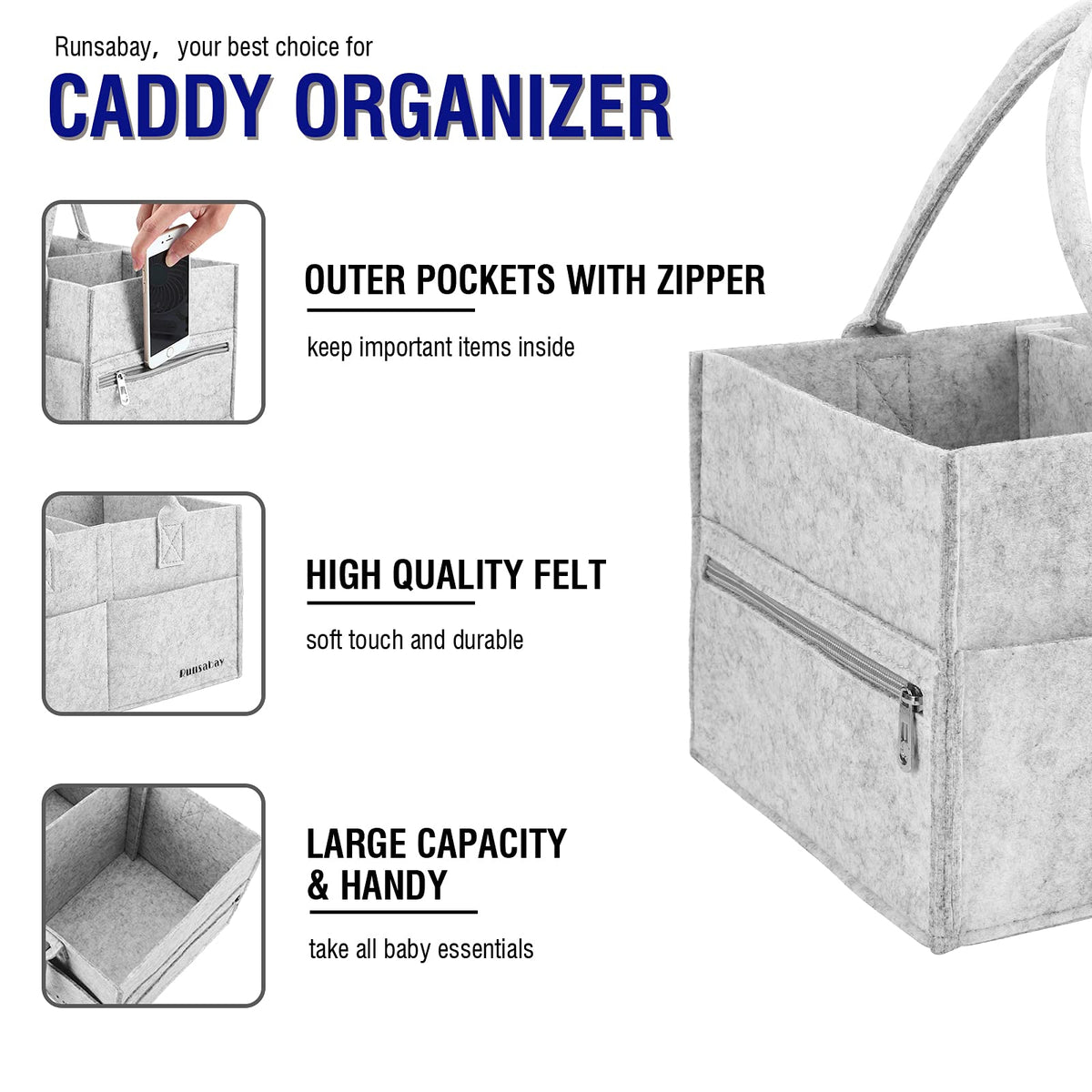 Runsabay Baby Diaper Caddy Organizer, Portable Baby Essentials Storage Basket Bin for Changing Table,Car Shower Basket for Newborn Boy and Girl, Best Shower Gift for New Mom
