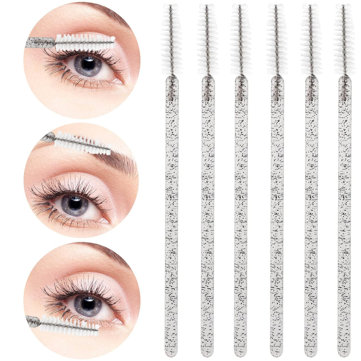 Tbestmax 300 Pcs Disposable Spoolies, Mascara Wand Eyelashes Brushes Applicator for Eyebrow Eye Lash Extension Black Stick White Head