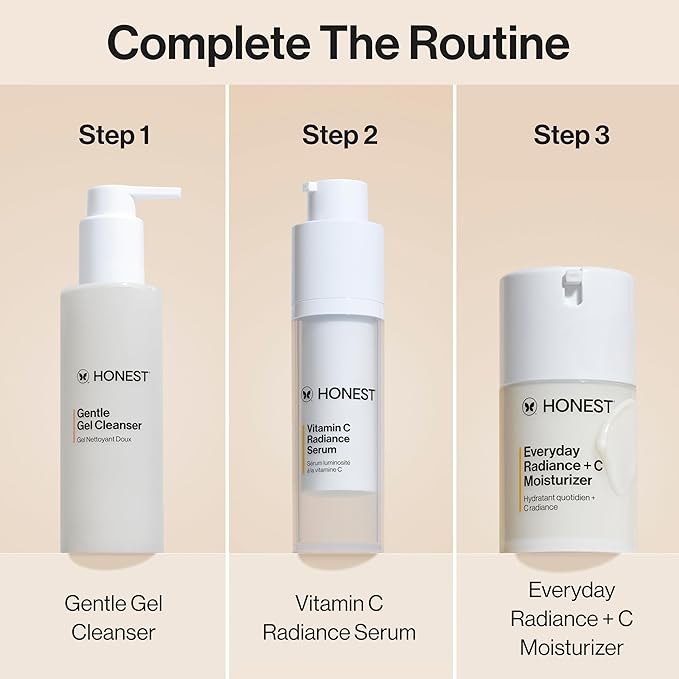 Honest Beauty Mini Vitamin C Radiance Serum | Improves + Brightens Skin Tone and Complexion | Gentle for Sensitive Skin, Fragrance Free, Vegan | Travel Size, .33 fl oz
