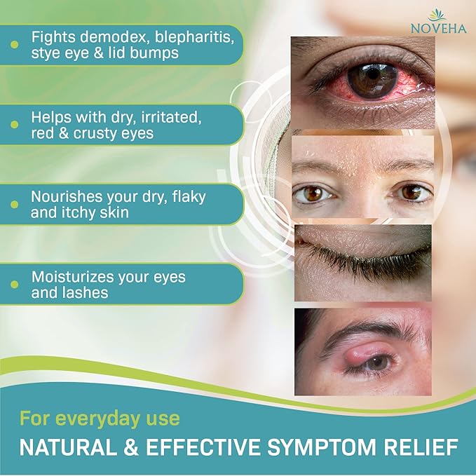 NOVEHA Tea Tree Oil Foaming Cleanser - Therapeutic Daily Skincare For For Eyelash & lids, MGD, Stye Eyes, Skin Dryness, Moisturize with Organic Ingredients, For All Skin Types (2 Pack)
