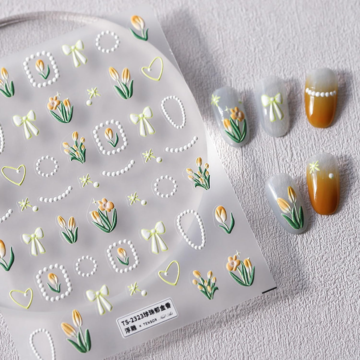 Flower Nail Stickers 5D Embossed Nail Art Stickers Decals Self-Adhesive Tulips Floral Bows Spring Summer Nail Art Design Decoration Accessories(1, Tupis)