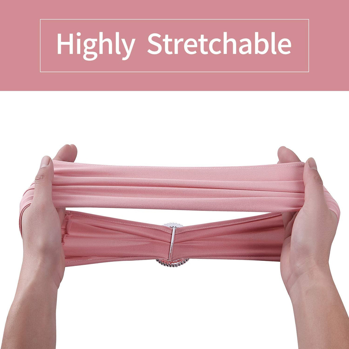 Peomeise 100pcs Dusty Pink Spandex Chair Sashes with Buckle Slider for Wedding, Party Decoration