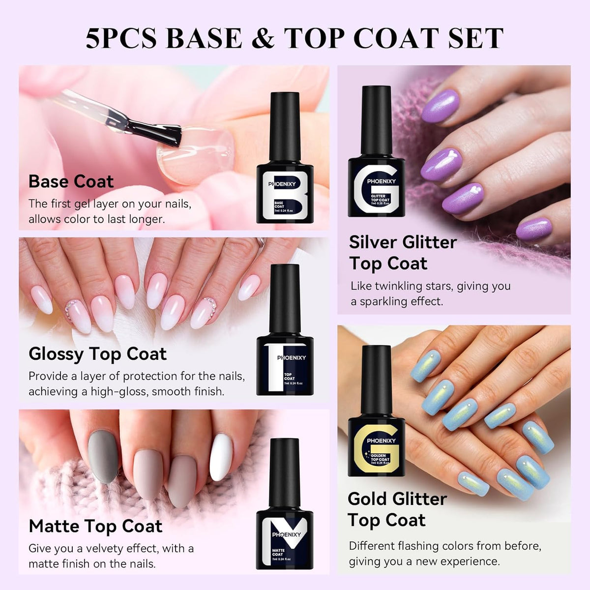 phoenixy Gel Nail Polish 25+5 PCS Gel Nail Polish Kit with Black White Pink Blue Purple Suitable for All Seasons for Women