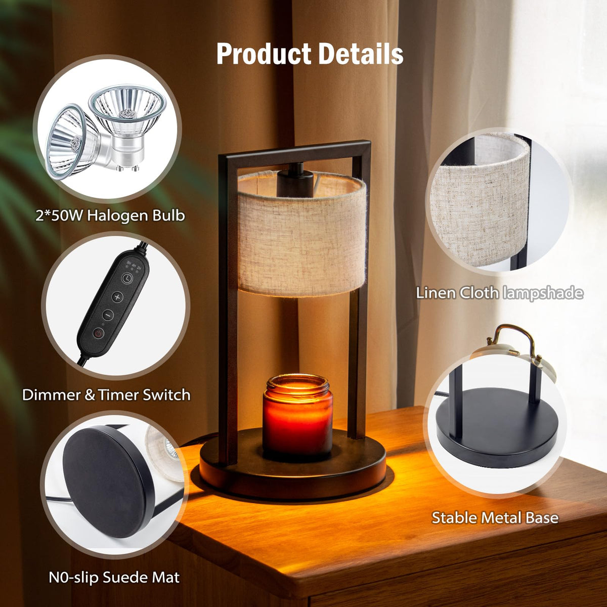 Candle Warmer Lamp with Timer, Electric Candle Warmer for Jar Candles, Dimmable Warming Light with 2 Bulbs, House Warming Gifts Bedroom Home Living Room Decor, Gifts for Mom (Beige)