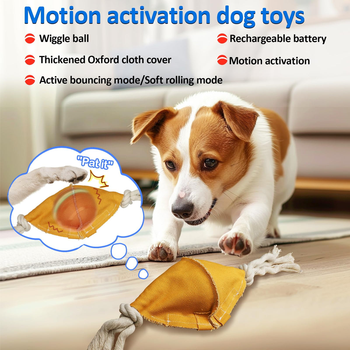 BENTOPAL Interactive Dog Balls with Motion Activated, Wicked Ball Squeaky Dog Toy Oxford Bag Keep Dogs Busy (Red Ball)