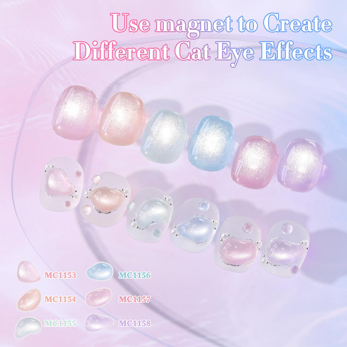 Double Rhythm Cat Eye Gel Nail Polish Set of 6 Same Color Same Bottle 0.5 Oz Shimmer Glitter with Magnet Holographic Reflective Magnetic UV Nail Polish Kit (Silver Nude Pink Blue Purple-T6-28)