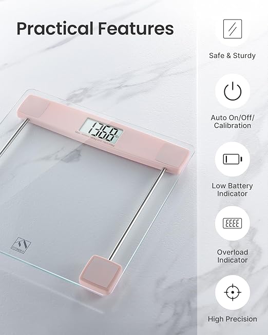 FITINDEX Bathroom Scale for Body Weight Pink and Smart Body Tape Measure