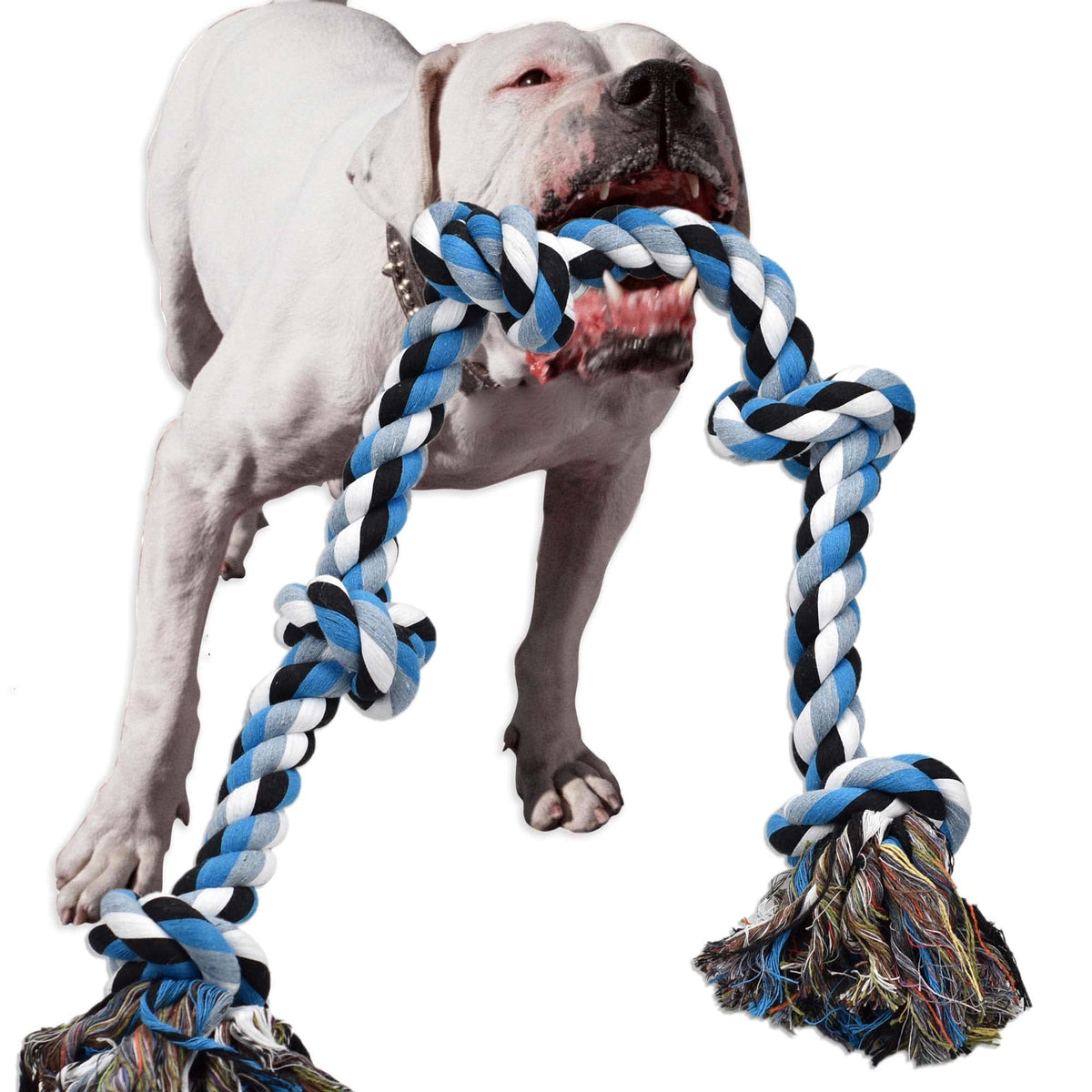 LECHONG Dog Toys for Aggressive Chewers Tough Rope Chew Toys for Large and Medium Dog 3 Feet 5 Knots Indestructible Cotton Rope for Large Breed Dog Tug of War Dog Toy Teeth Cleaning