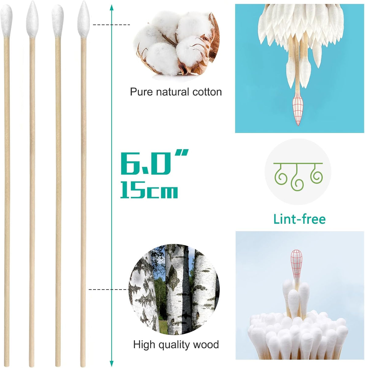 600/500/400 PCS Gun Cleaning Swabs - 6" Lint-Free Long Cotton Swabs Bamboo Handle, Precision Firearm Maintenance Kit Electronics Instruments, Professional Supplies with Reusable Storage Case