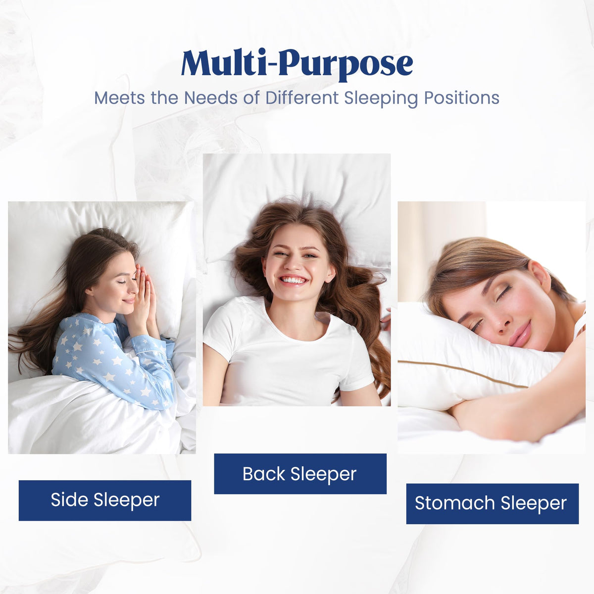 puredown® Goose Feather Down Pillows Queen Size Set of 2, Soft Fluffy Luxury Hotel Collection Pillow, 100% Cotton Cover, Medium Firm Bed Pillow for Back, Stomach or Side Sleeper.