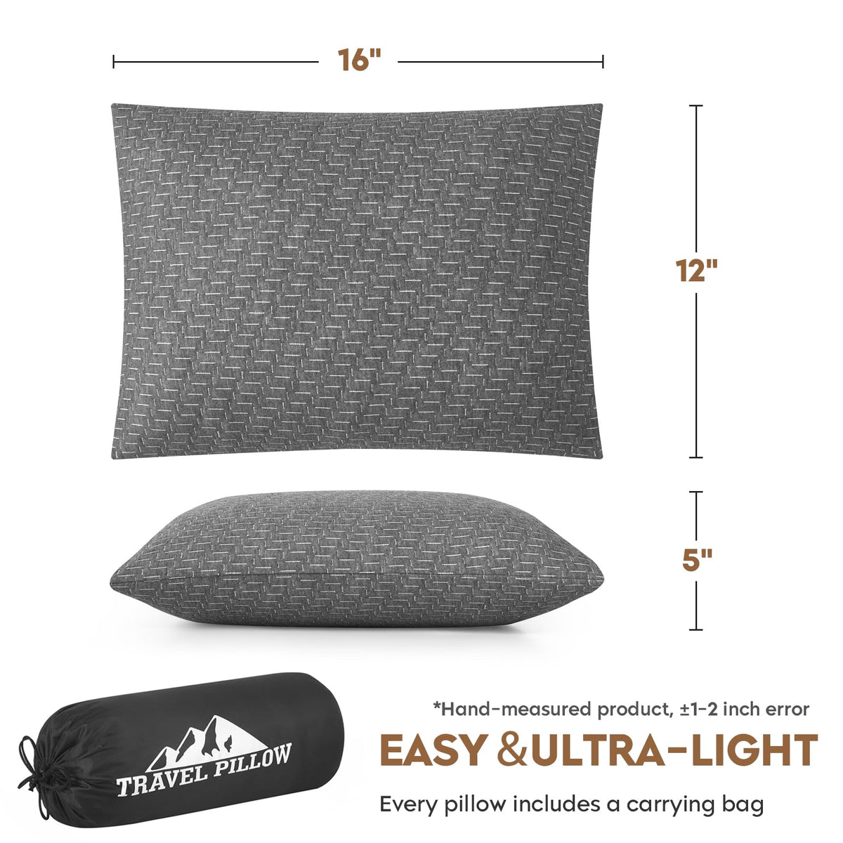 PEUJEW Small Shredded Memory Foam Pillow, Camping Pillow Travel Pillow - Compressible Medium Firm, Breathable Cover, Ideal Backpacking Hiking, Airplane and Car