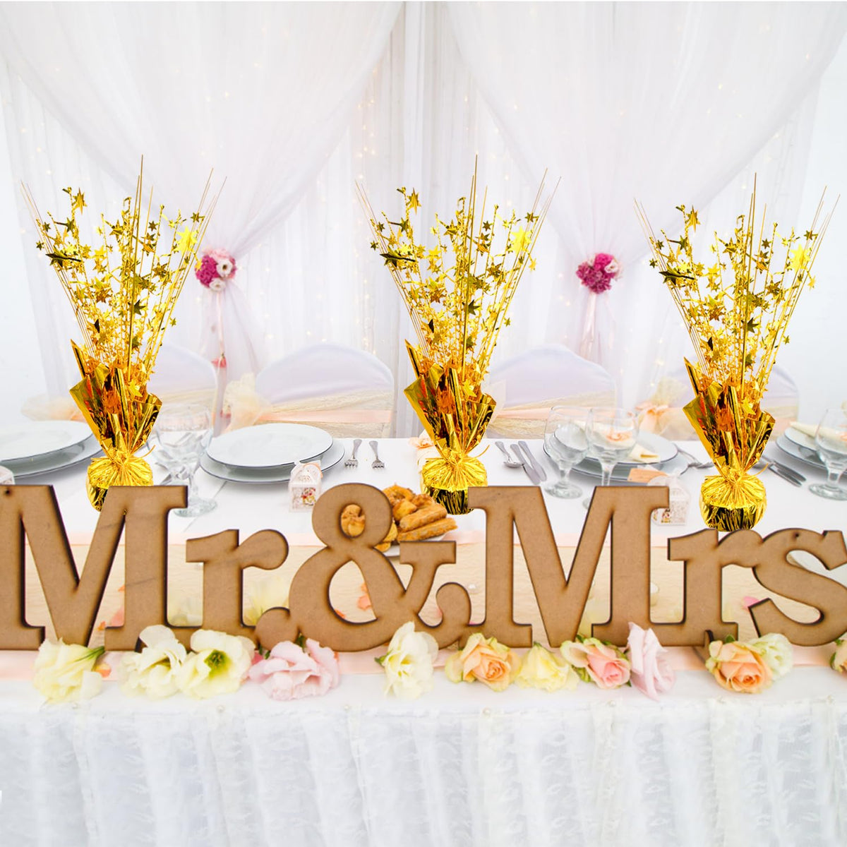 6 PCS Metallic Foil Spray Centerpiece Grad Decor Table Decoration Burst Table Centerpieces for Graduation Birthday Wedding Anniversary Season Holiday Party Supplies Decor (Gold)