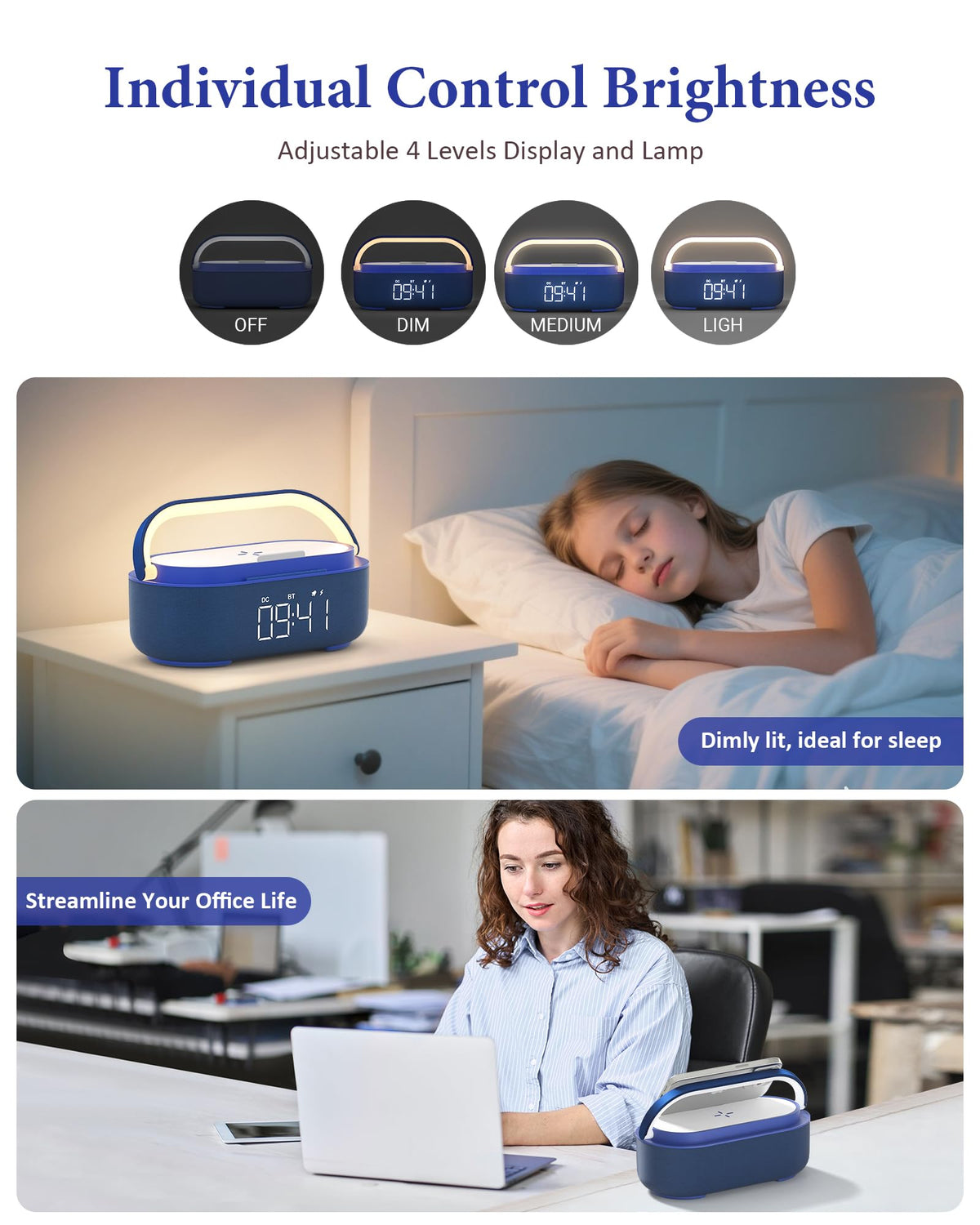 COLSUR 6-in-1 Bluetooth Speaker Alarm Clock with 15W Wireless Charger, FM Radio, Adjustable LED Night Light, 2500mAh Battery, Snooze Function – for Bedroom, Home, Office