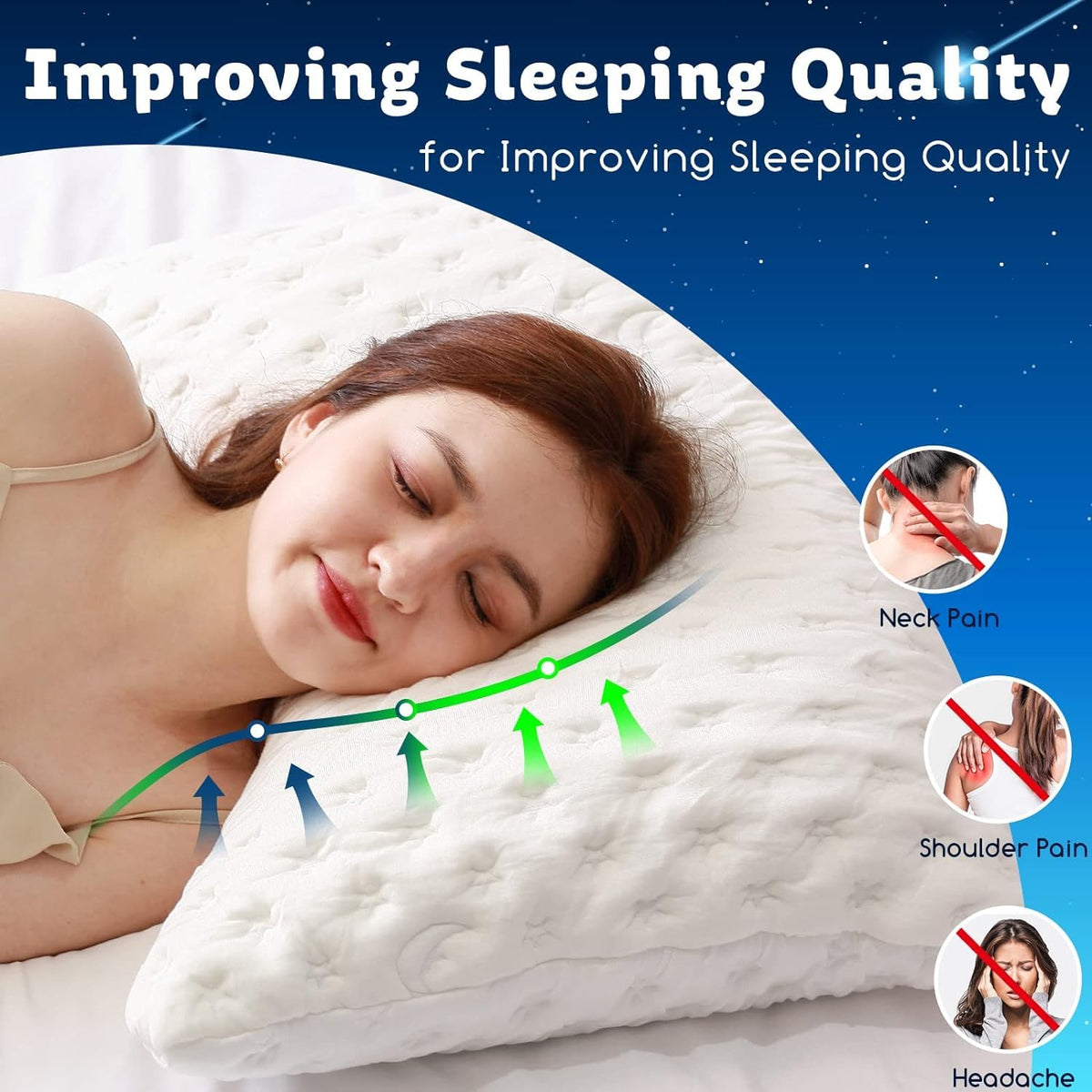 KUCEY Cooling Side Sleeper Pillow for Neck and Shoulder Pain, Luxury Shredded Memory Foam Curved Bed Pillows for Sleeping Set of 1- Adjustable Queen Size- Washable Cover Crescent White