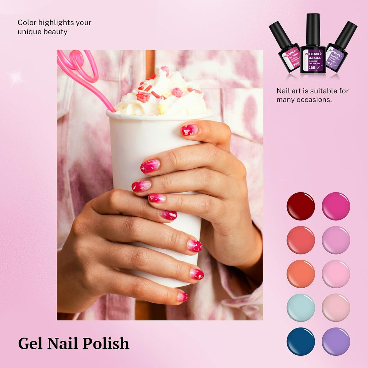 phoenixy 24 Gel Nail Polish Set, Gel Nail Polish Kit with Base Gloss Matte Top Coat Black Red Nail Polish Set Starter Kit Manicure Gift for Women-PCB9027