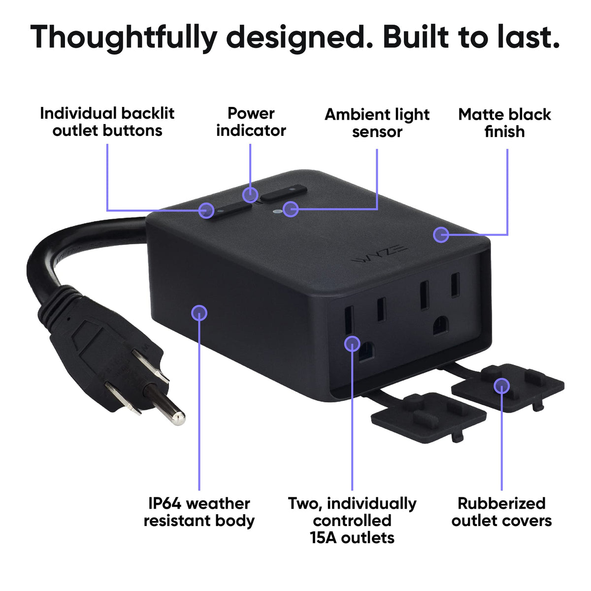 Wyze Plug Outdoor, Dual Outlets Energy Monitoring, IP64, 2.4GHz WiFi Smart Plug, Works with Alexa, Google Assistant, IFTTT, No Hub Required, Black