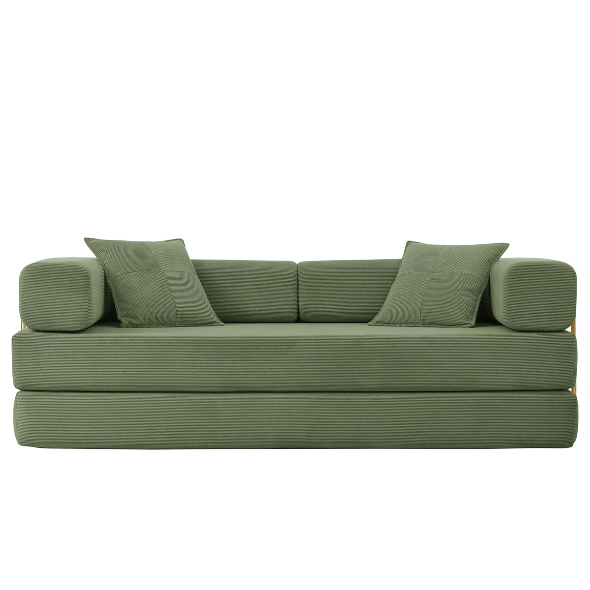 ivoros Folding Sofa Bed, Convertible Sleeper Sofa Bed with Gold Fixed-Shape Frame, Corduroy Floor Couch, Lazy Compression Sofa for Living Room, Bedroom, Home Theater, Green