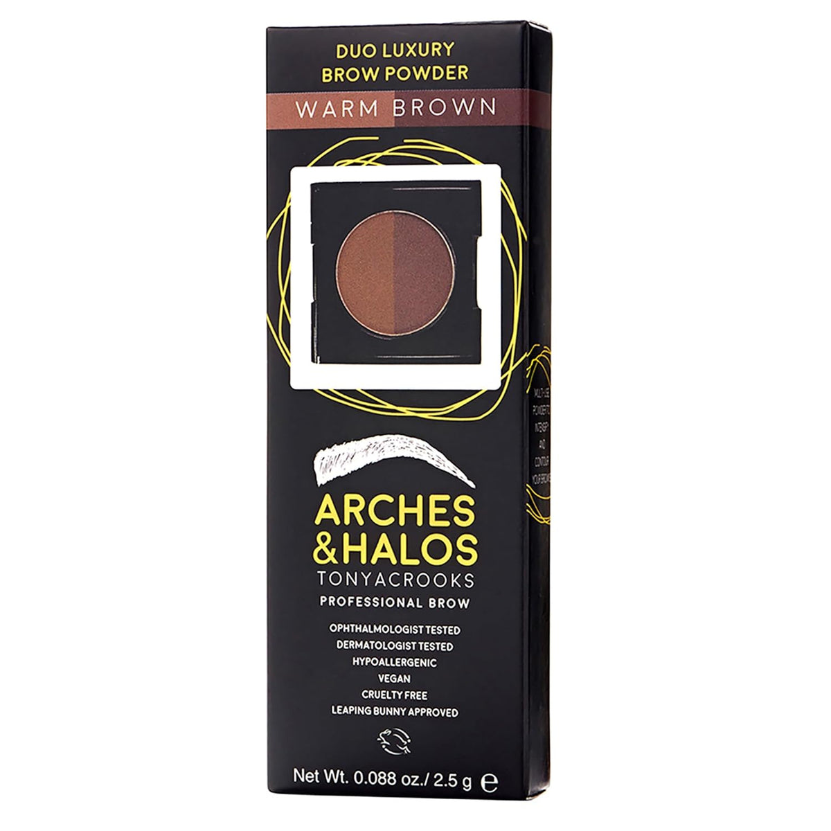 Arches and Halos Duo Luxury Brow Powder - Eyebrow Shaper and Color - Powder Compact with 2 Neutral Shades - Warm Brown - 0.1 oz