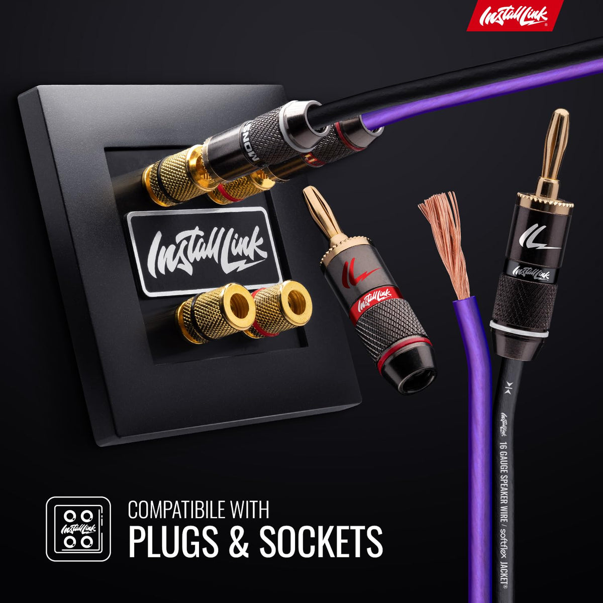 Install Link 16 AWG Gauge Speaker Wire Cable (30 Feet) Stereo, Car or Home Theater, CCA
