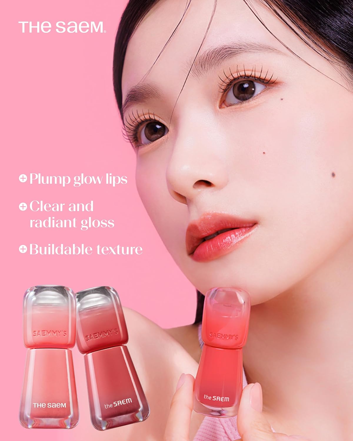 THESAEM Saemmy's Ade Shot Tint - Korean Lip Tint, Water Gel Lip Stain with Plump Glowy Moisturizing Finish, Buildable Radiant Gloss, Long-Lasting Comfort, 0.1 fl.oz. (09 Pink Lemon)