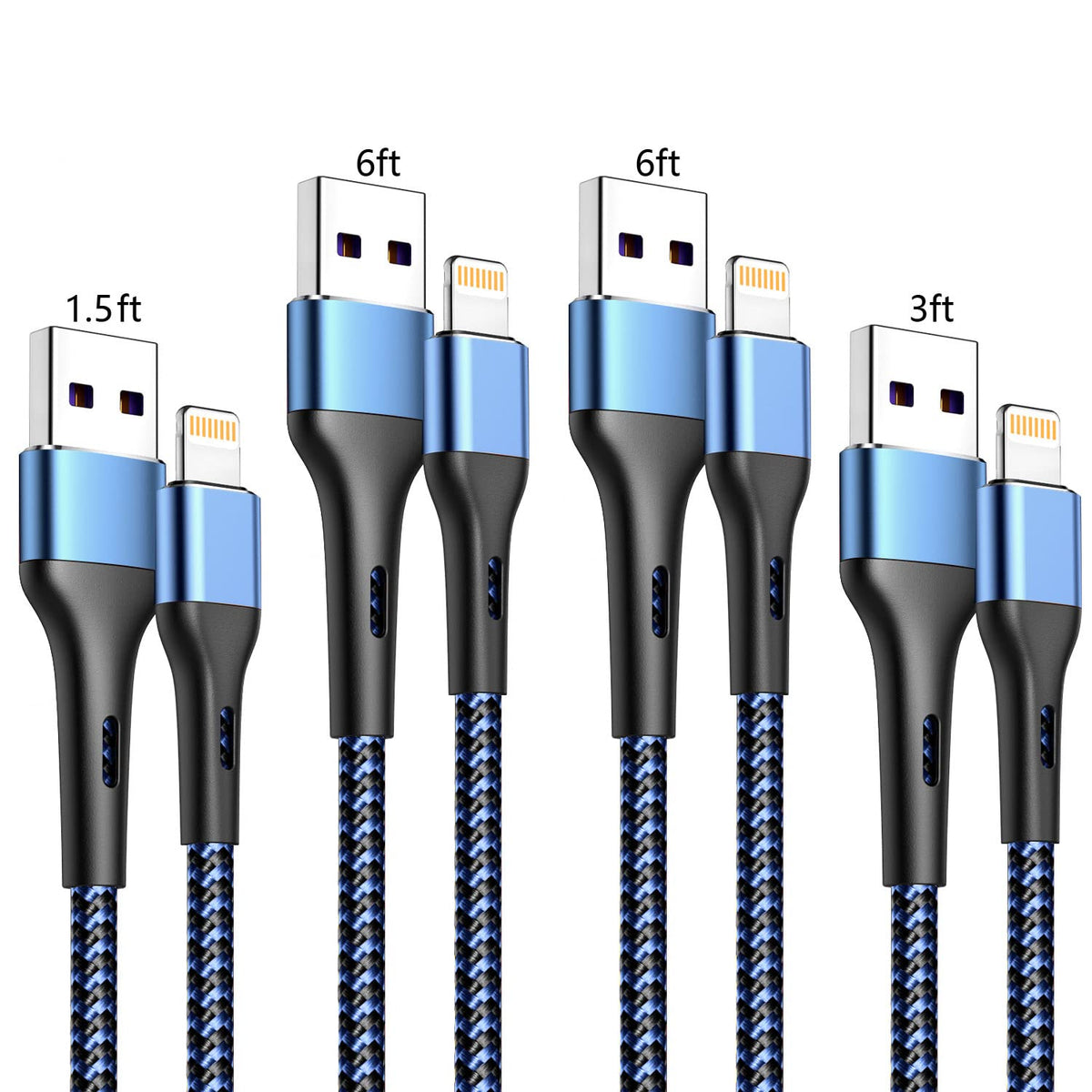 Durcord iPhone Charger 6FT/6/3/1.5, Lightning Cable Fast Charging Cable Nylon Braided Cord Compatible with iPhone 14/13/12/11 Pro Max/XS MAX/XR/XS/X/8/7/Plus/6S/6/SE/5S/iPad