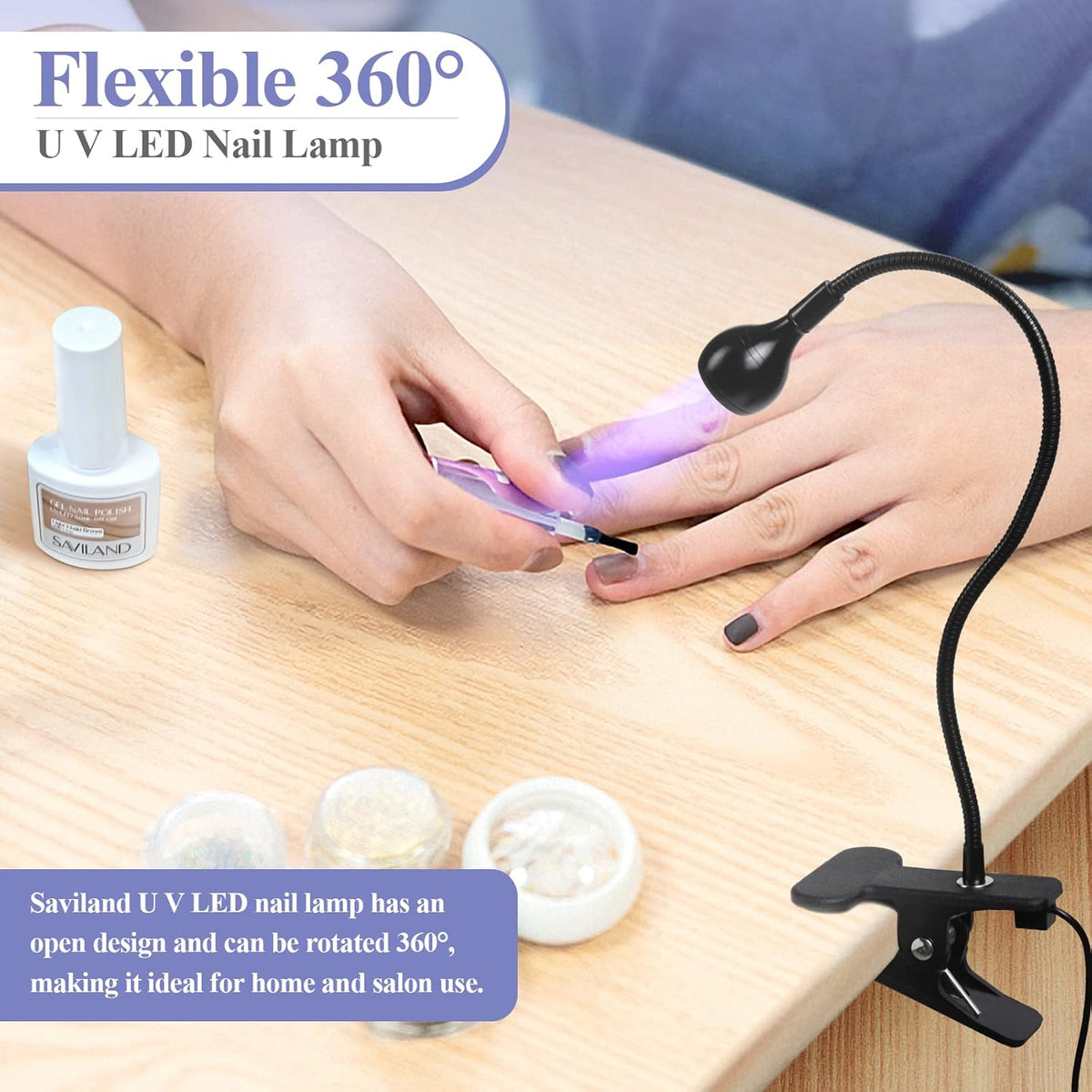 SAVILAND U V LED Nail Lamp – Mini Led Nail Lamp Gel Lamp for Nails with Securing Clip Rotatable Led Light for Nails for Curing Gel Polish U V Nail Gels Manicure Home DIY, Black