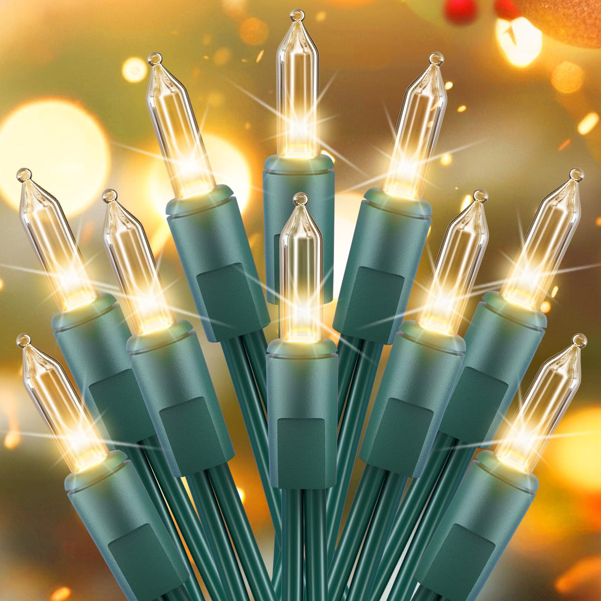 Clear Christmas String Lights 50 Count 12 Feet Incandescent Bulb Mini Lights for Indoor Xmas Tree Garland Birthday Wedding Party Festival Decoration, Green Wire
