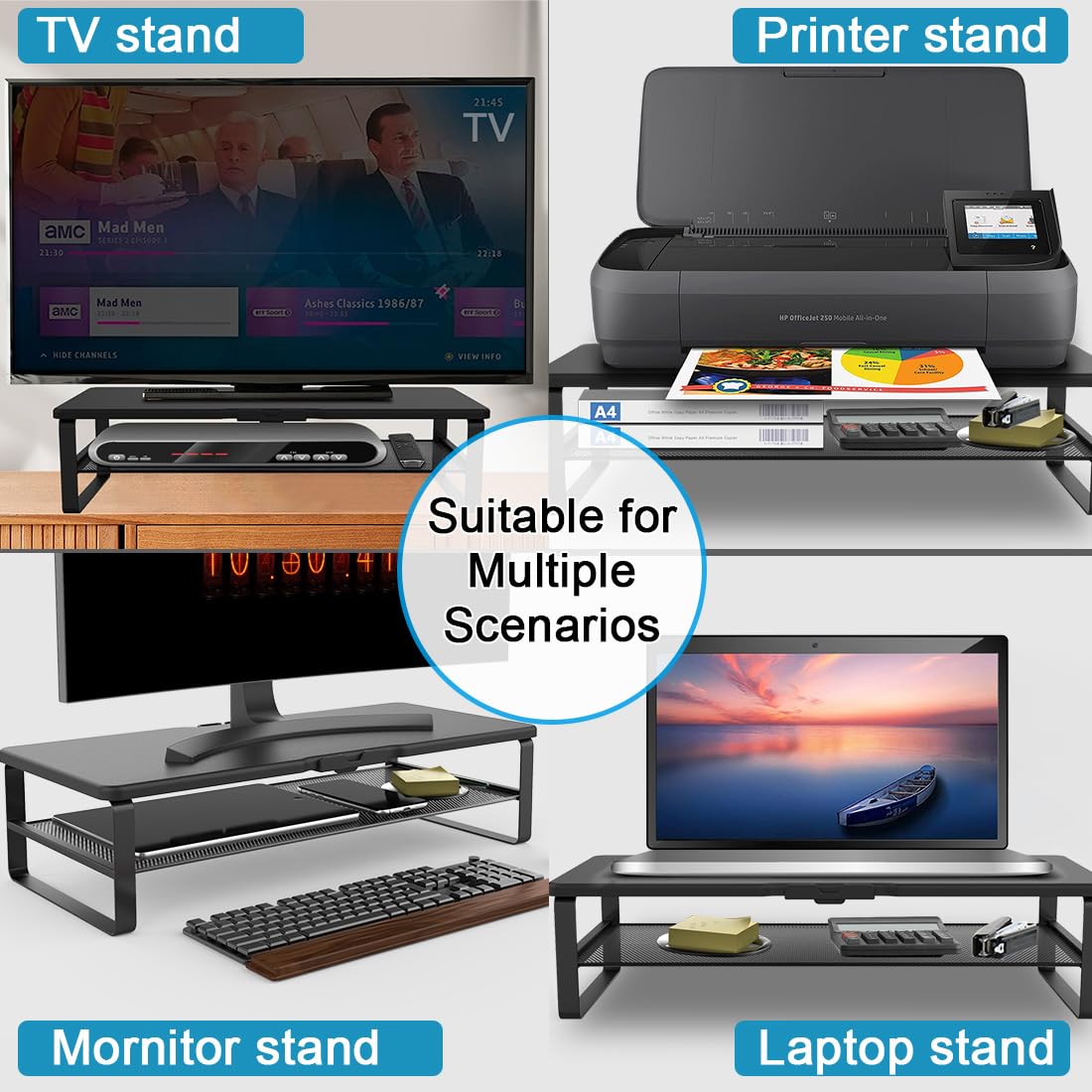 Doowiit Monitor Stand with drawer, 2-Tier Monitor Stand Riser with Phone Holder and Cable Management - Desk TV Shelf, Laptop Printer, Desk Organizer Stand, for Home & Office, Black