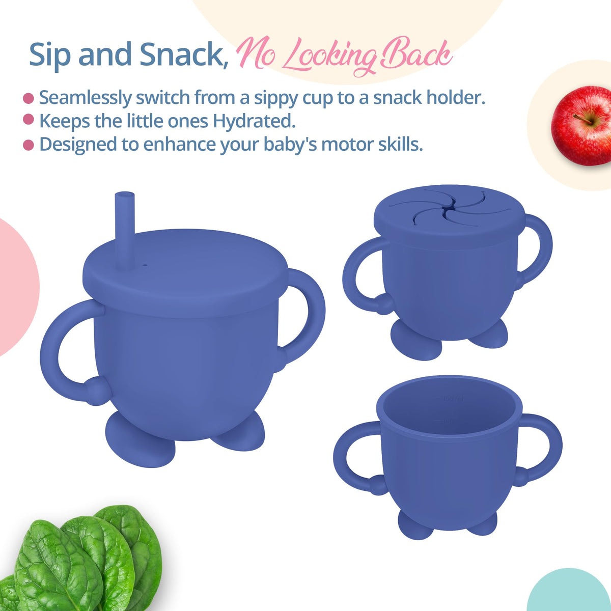 Premium Silicone Baby Feeding Set, Baby Led Weaning Supplies, Suction Bowl, Suction Plate, 3 in 1 Cup, Bib, Stage 1 and 2 Spoon & Fork, Toddler weaning supplies, Baby feeding essentials (Dark Blue)