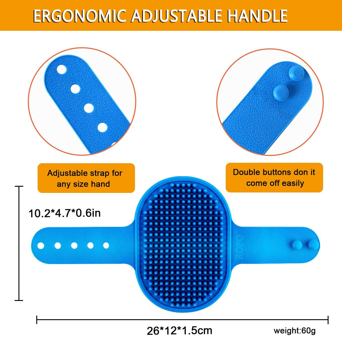 ROPO Dog Grooming Brush, Pet Shampoo Bath Brush Soothing Massage Rubber Comb with Adjustable Ring Handle for Long Short Haired Dogs and Cats 2pcs