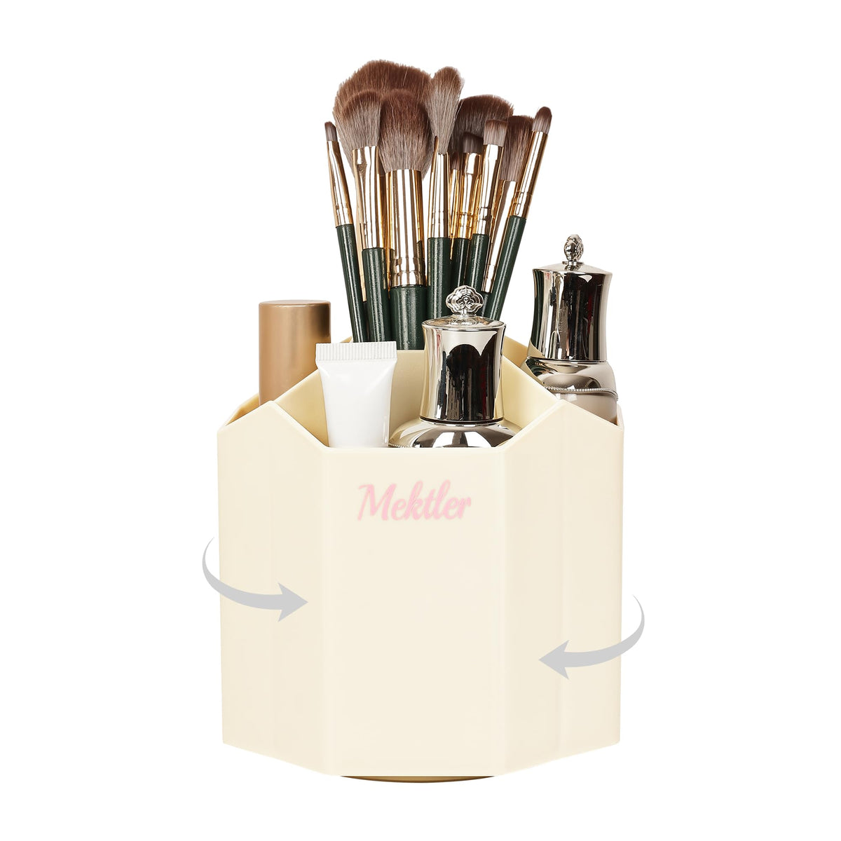 Mektler Make up Brush Holder Organizer Countertop，360°Rotating Skin Care Organizer Makeup Organization and Storage for Bathroom ，Vanity，Desk （Beige）