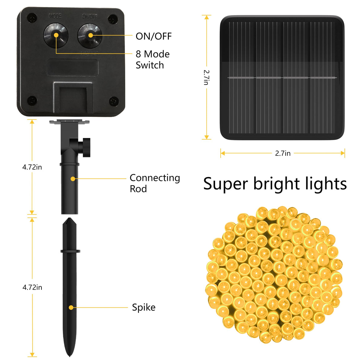 Solar String Lights for Outside, 39Ft 100 LED Solar String Lights Outdoor with 8 Modes ，Solar Christmas Lights Outdoor Waterproof for Yard, Fence,Balcony, Party,Christmas Tree Decorations (Warm White)