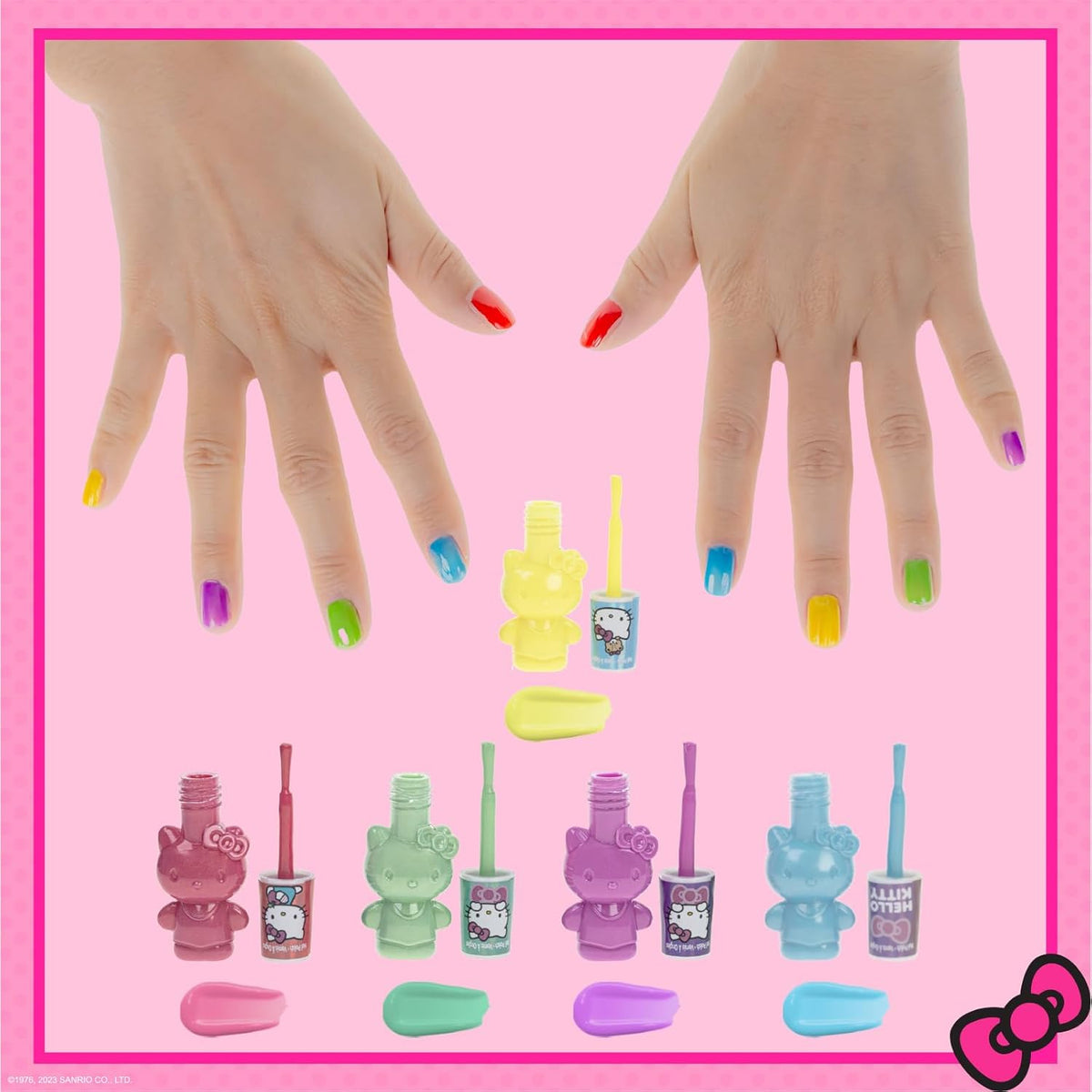 Townley Girl Hello Kitty 8 Pack Non-Toxic Peel-Off Shimmer and Opaque, Water-Based Safe Nail Polish Set with Nail Dryer for Kids, AA Batteries Not Included, Ages 3 and Up