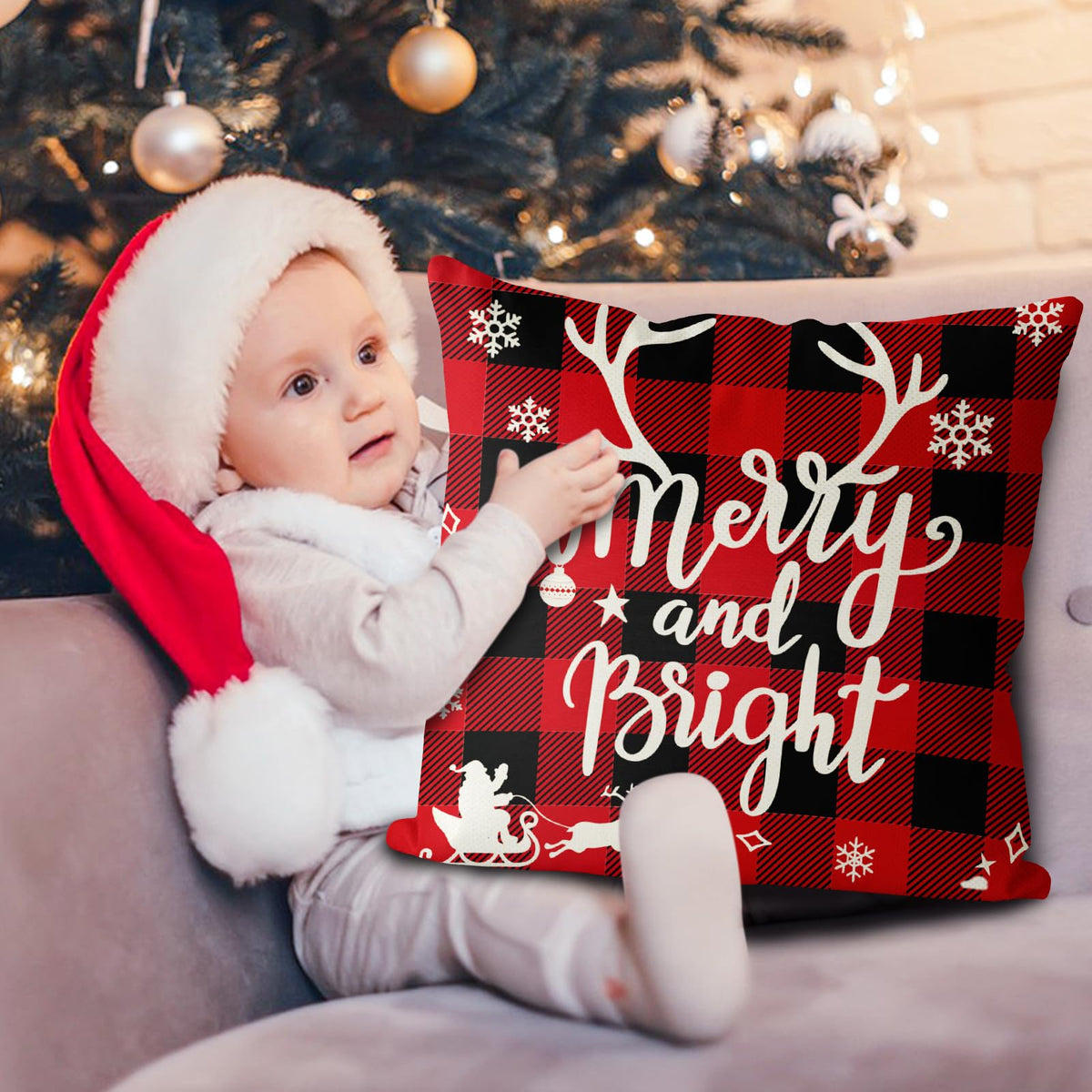 Christmas Pillow Covers 18x18 Set of 4 - Red Black Buffalo Check Plaid Decor - Indoor Outdoor Xmas Throw Pillow Cases for Sofa Couch